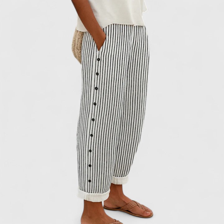 Sharmaine Relaxed Tapered Striped Trousers in Black