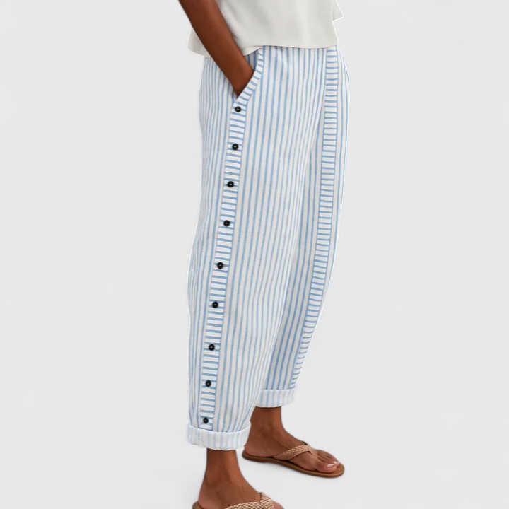 Sharmaine Relaxed Tapered Striped Trousers in Blue