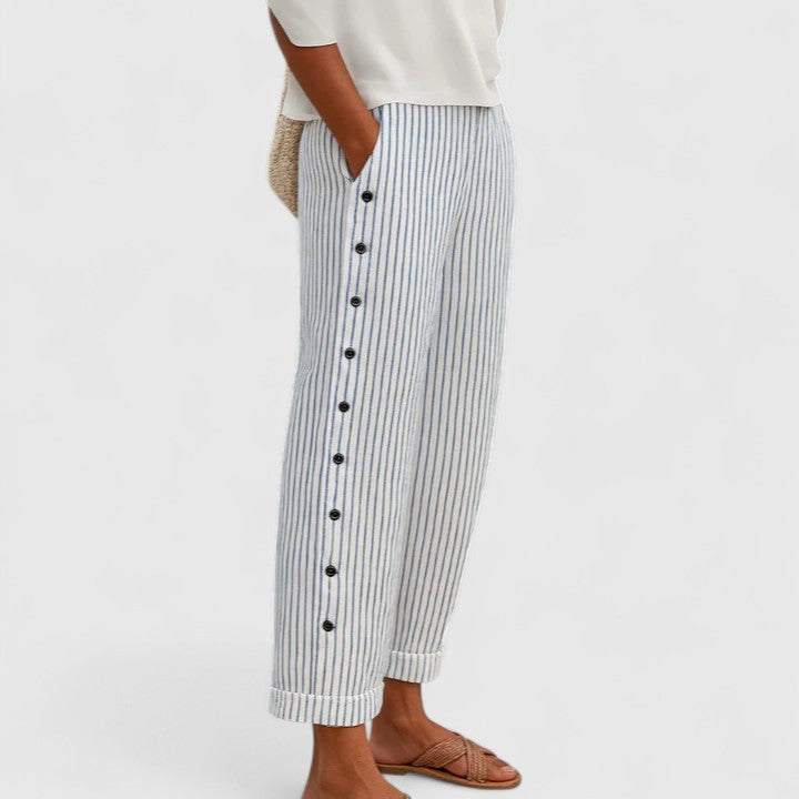 Sharmaine Relaxed Tapered Striped Trousers in Gray