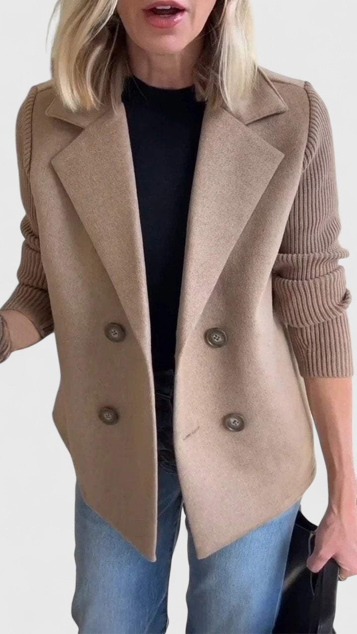 Winslet Double-Breasted Contrast-Sleeve Blazer