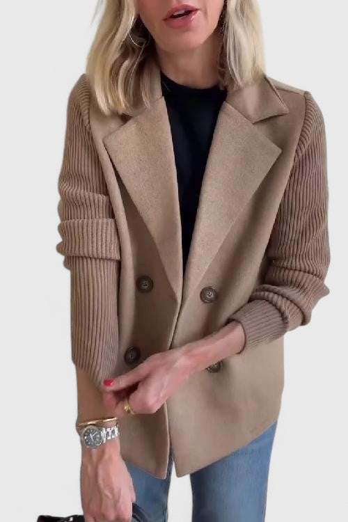Winslet Double-Breasted Contrast-Sleeve Blazer