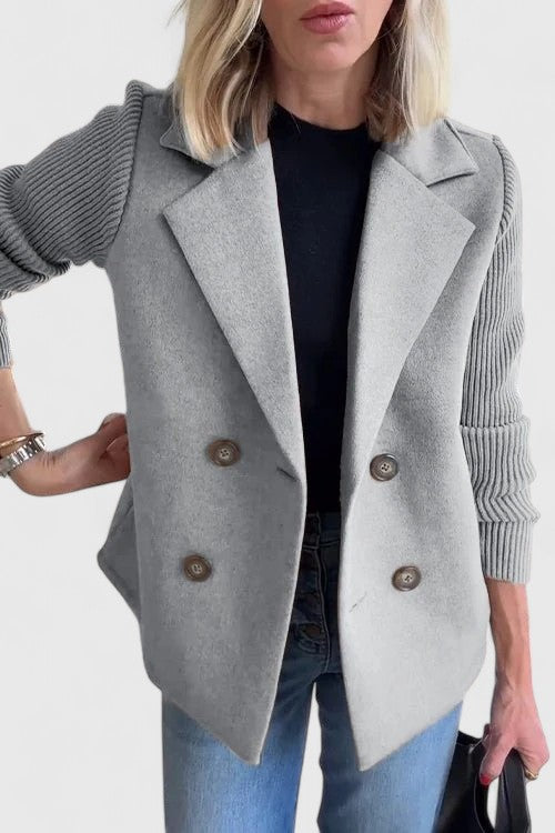 Winslet Double-Breasted Contrast-Sleeve Blazer in Gray