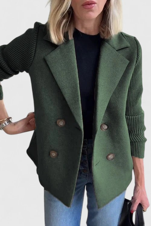 Winslet Double-Breasted Contrast-Sleeve Blazer in Green