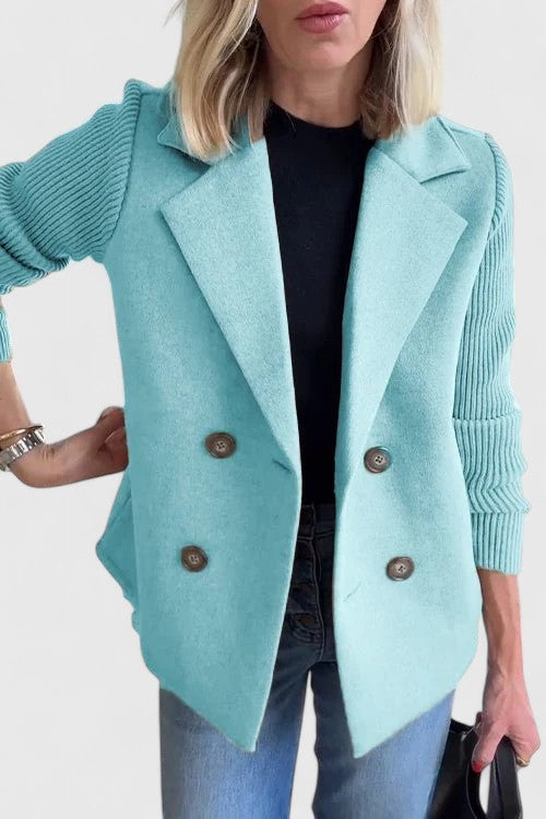 Winslet Double-Breasted Contrast-Sleeve Blazer in Light Blue