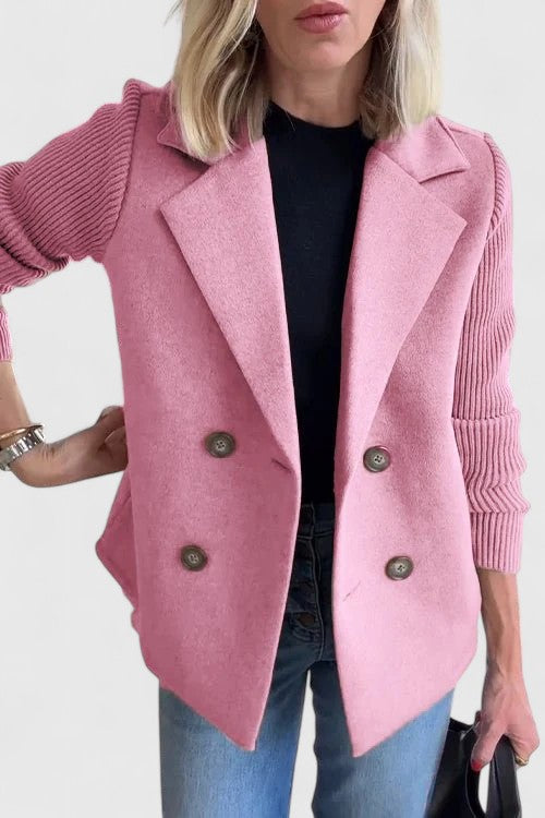 Winslet Double-Breasted Contrast-Sleeve Blazer in Pink