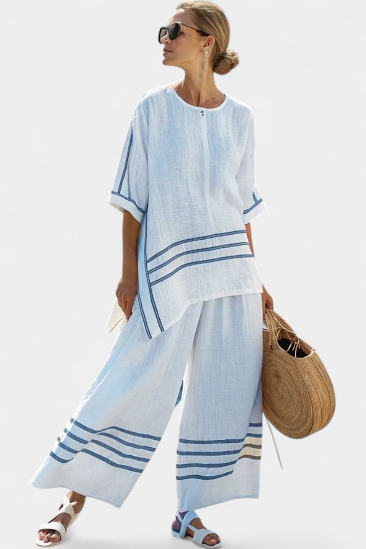 Wynric Striped Wide-Leg Two-Piece Set in Blue