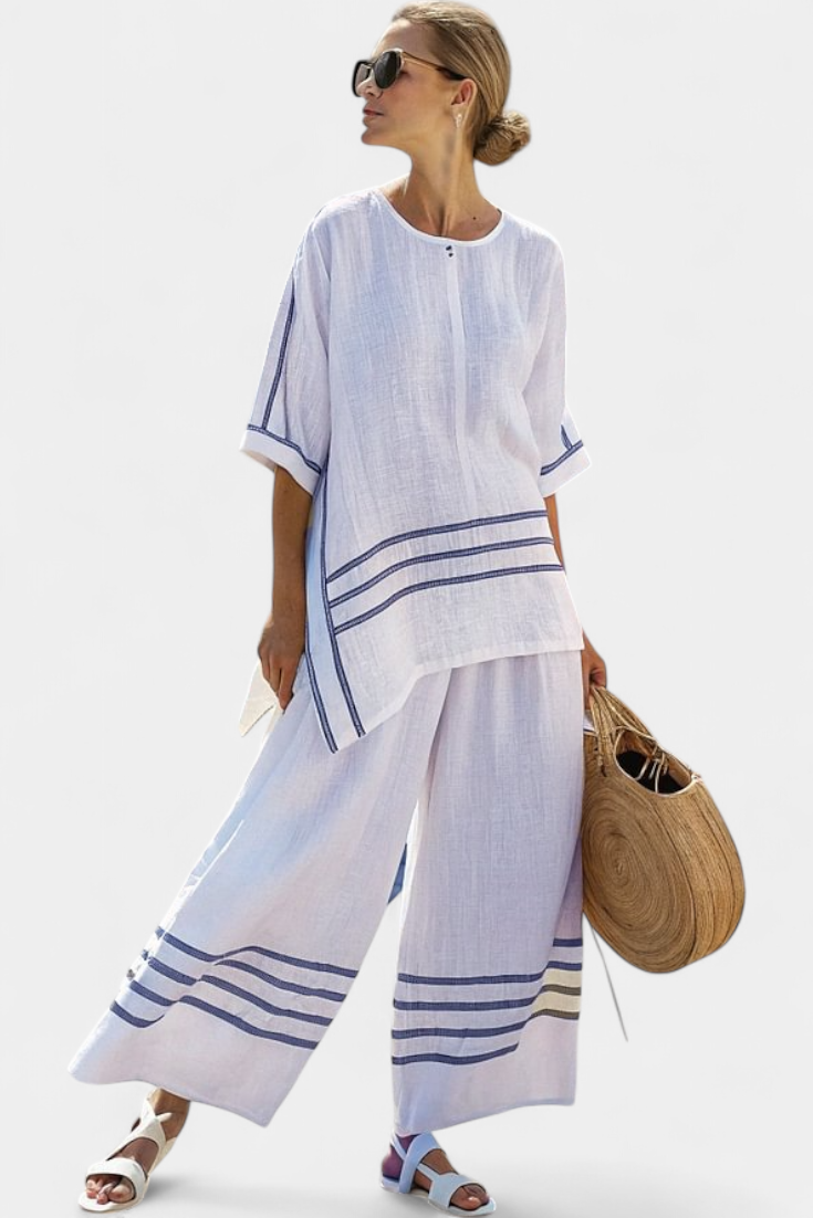 Wynric Striped Wide-Leg Two-Piece Set in Lilac