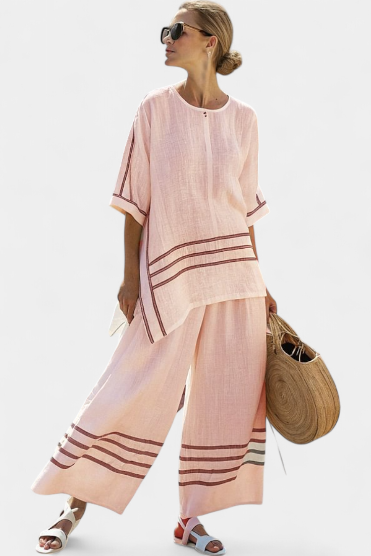 Wynric Striped Wide-Leg Two-Piece Set in Pink
