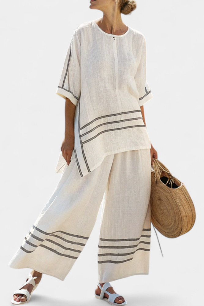 Wynric Striped Wide-Leg Two-Piece Set in White