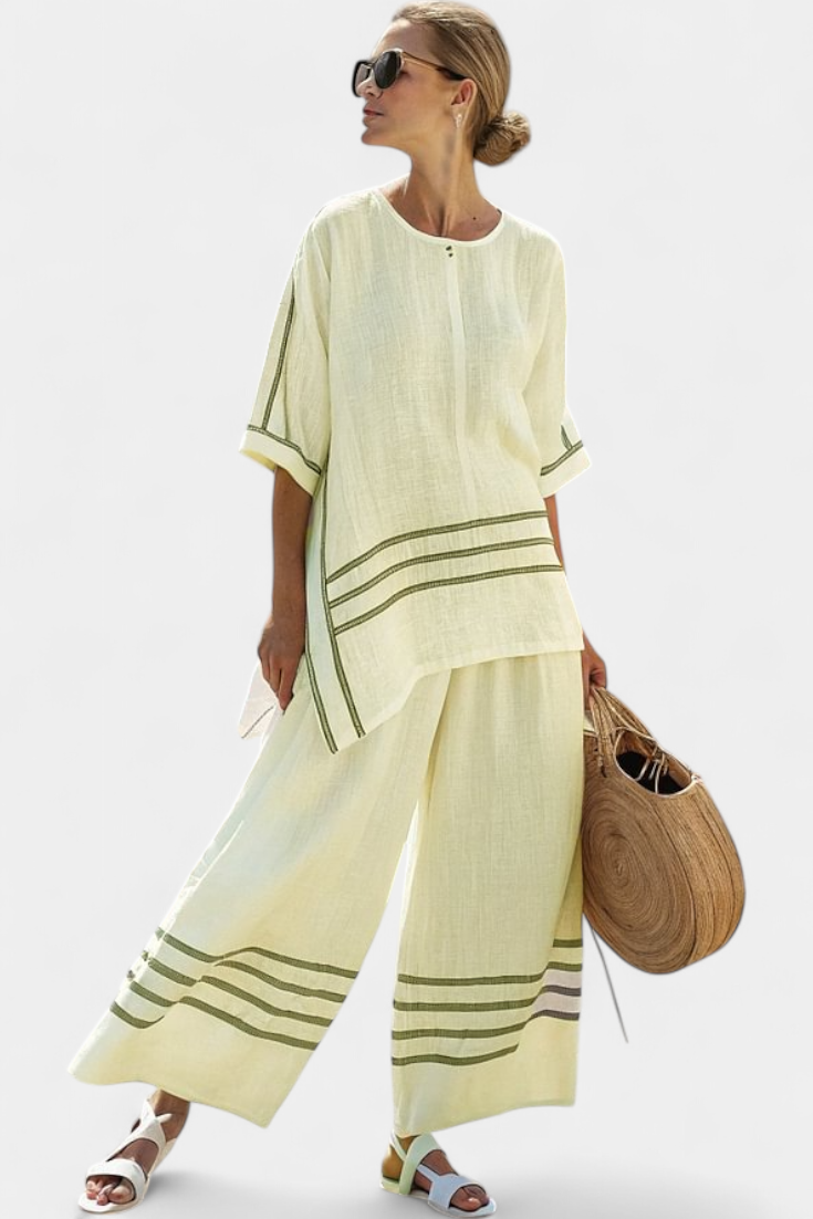 Wynric Striped Wide-Leg Two-Piece Set in Yellow
